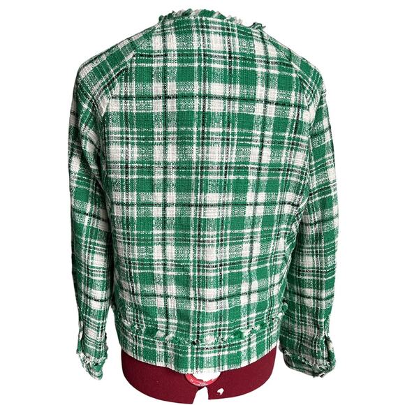 Cabi Size Medium Tweed Green White Black Plaid Jacket Floral Lining 54077 - Picture 3 of 7